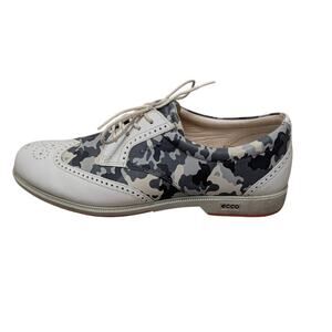 ECCO Women's Cream Oxford Wingtip Hydromax Camouflage Golf Shoes, size 41